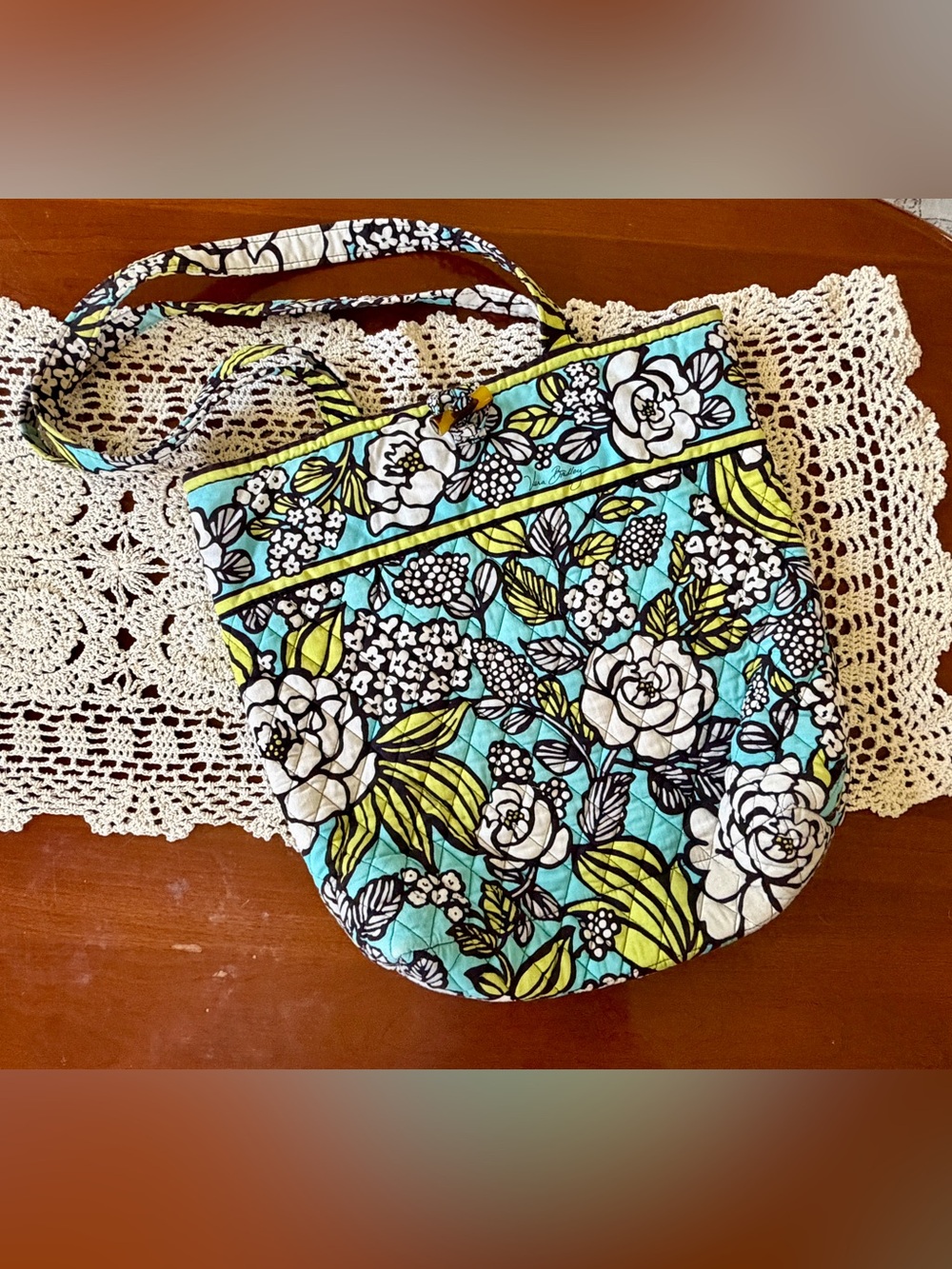 Vera Bradley Turquoise, Lime & White Floral Quilted Tote Bag